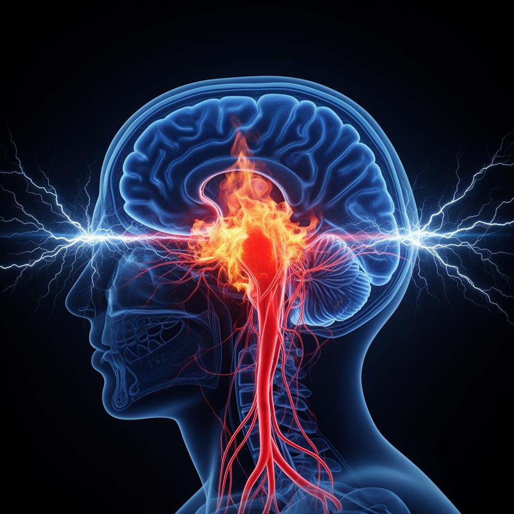 Medical illustration of the trigeminal nerve and brain